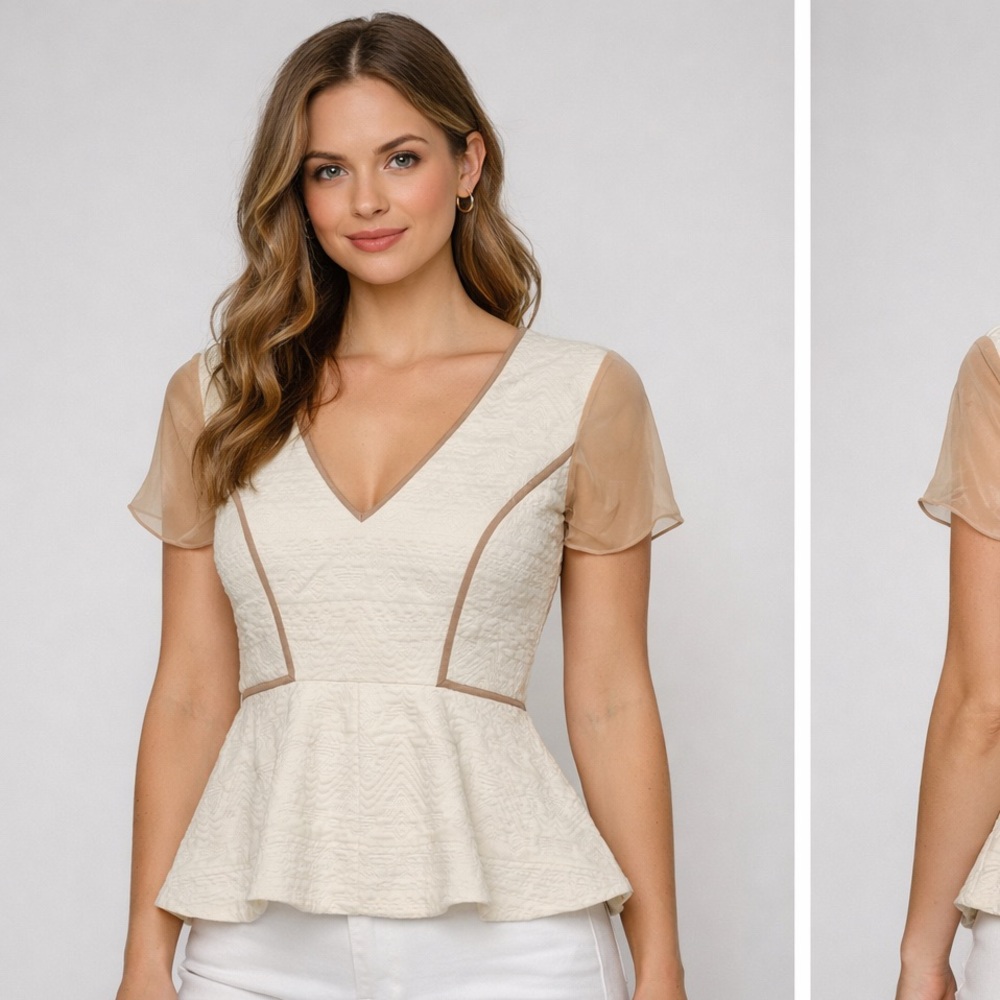 Rebecca Taylor Cream and Tan Women's Top